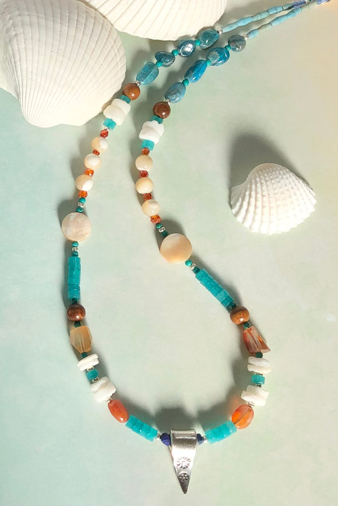 The beads in this range are all natural materials, gemstones, shell and wood.