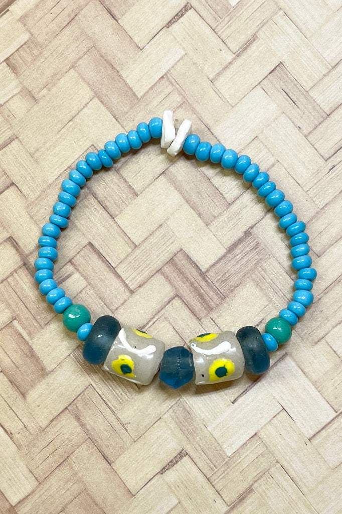 This bracelet was made by combining a unique combination of recycled glass African Beads