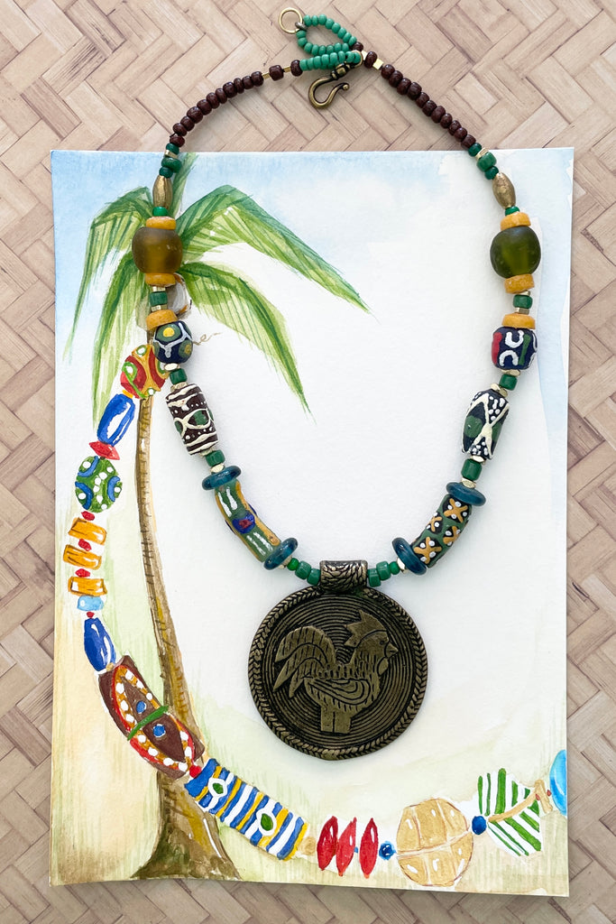 This necklace is from our exclusive range of jewellery highlighting the beautiful African recycled powder glass beads made by the people of Krobo Mountain in Ghana, West Africa.