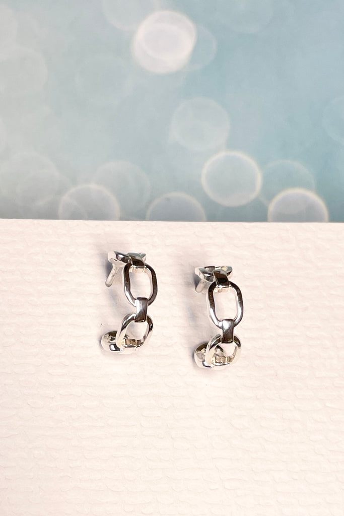 Perfect silver earrings formed as a tiny chain hoop in 925 Silver, a perfect lightweight everyday earring with a hint of sophistication