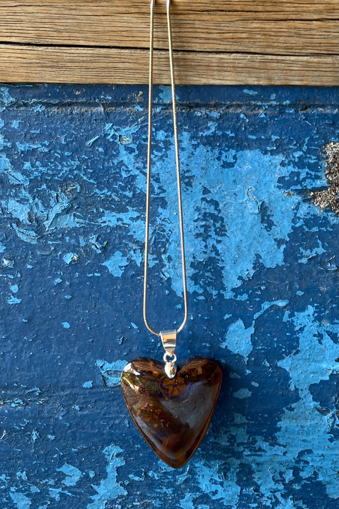 Australian heart shaped opal pendant on a chain, boulder opal. Mens jewellery, Australian made.