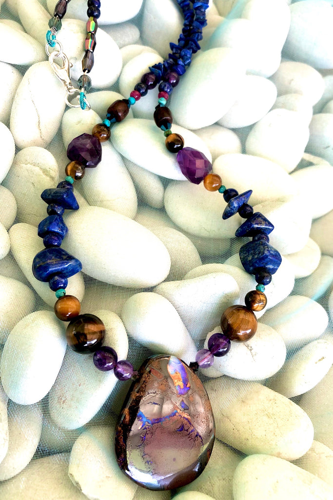 designer Australian Opal necklace has been designed using an array of semi precious gemstones