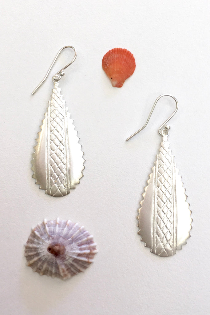 Silver Crosshatched Earrings, 925 Silver Tribal Earrings