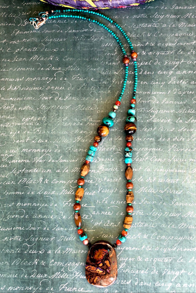 This necklace has been designed using many different semi precious gemstones