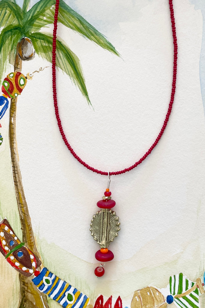 This necklace is from our exclusive range of jewellery highlighting the beautiful African recycled powder glass beads made by the people of Krobo Mountain in Ghana, West Africa.