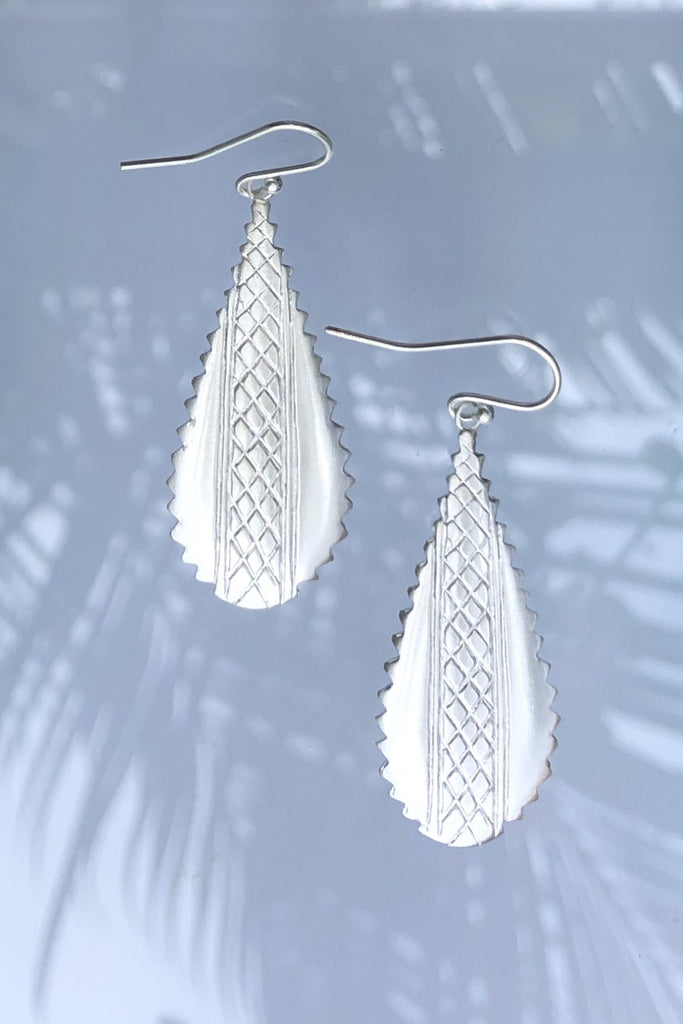 Silver Crosshatched Earrings, 925 Silver Tribal Earrings