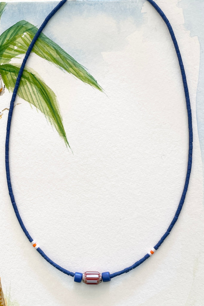 This necklace is from our exclusive range of jewellery highlighting the beautiful African recycled glass beads. The glass itself is derived from a variety of recycled sources including old beverage and medicine bottles.