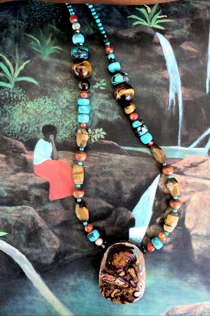 This necklace has been designed using many different semi precious gemstones