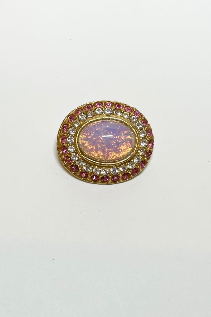 Bright retro synthetic  opal and pink diamante brooch from the 1970's. Retro piece in good condition.