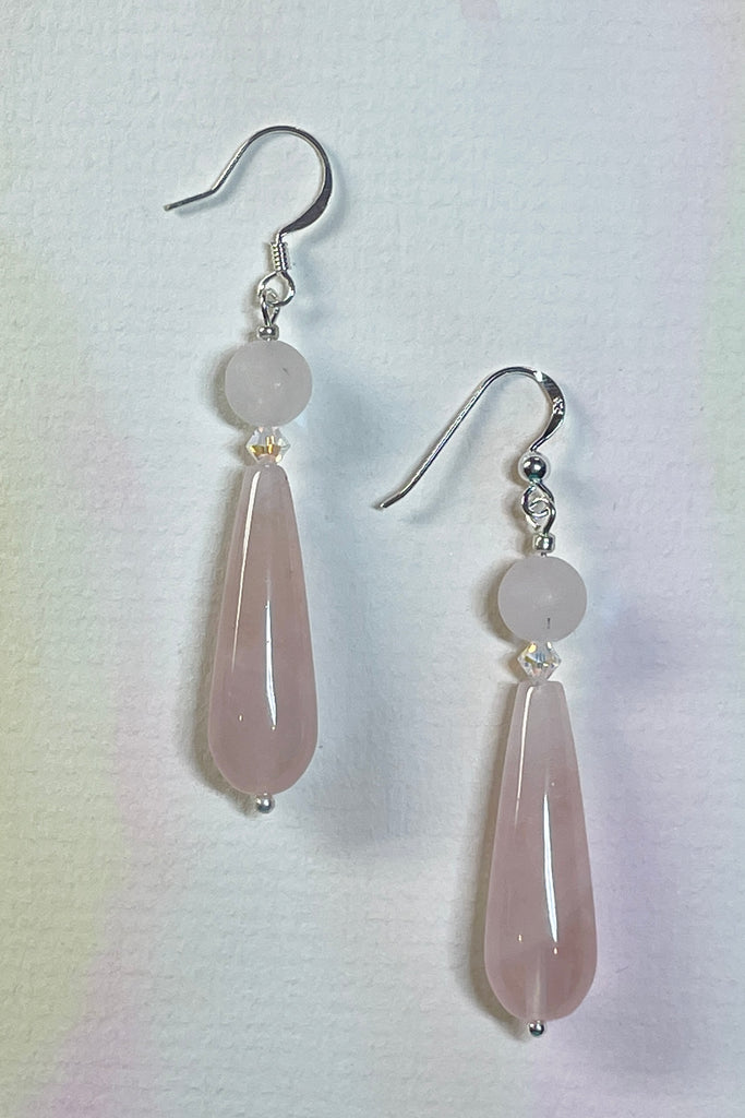 Rose Quartz drop style earrings. Approximately 6cm length. 