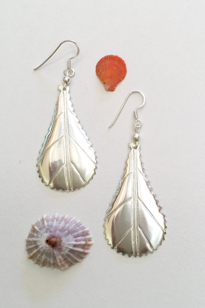 Silver Leaf Earrings, 952 Silver Earrings in a leaf shape