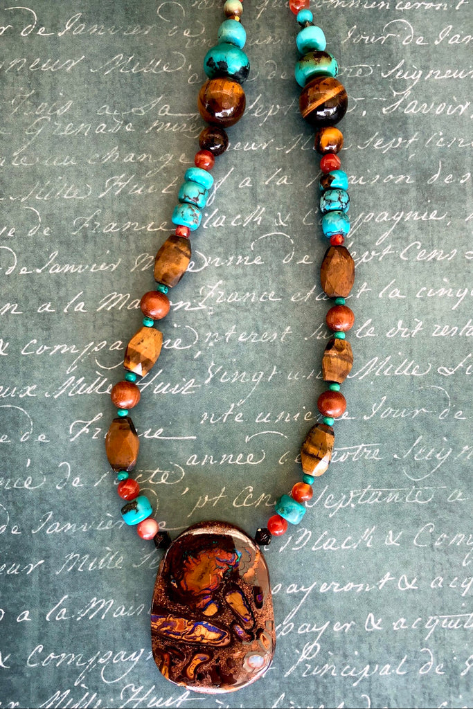 This necklace has been designed using many different semi precious gemstones