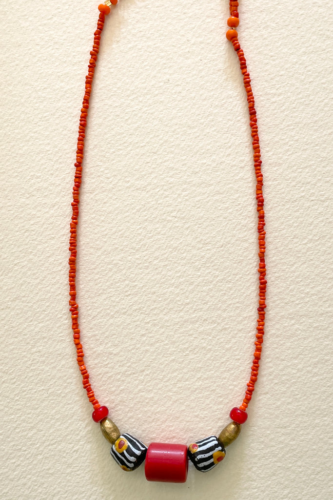 This necklace is from our range of jewellery made using beautiful African powder glass beads made by the people of Krobo Mountain in Ghana, West Africa.