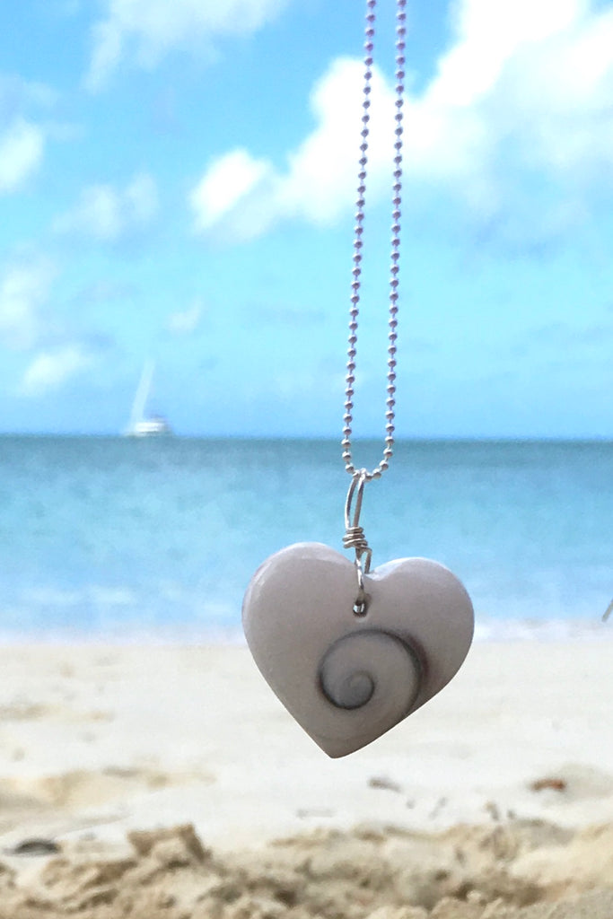 Pendant Heart of Shell, shiva shell pendant on silver chain, seashell necklace
