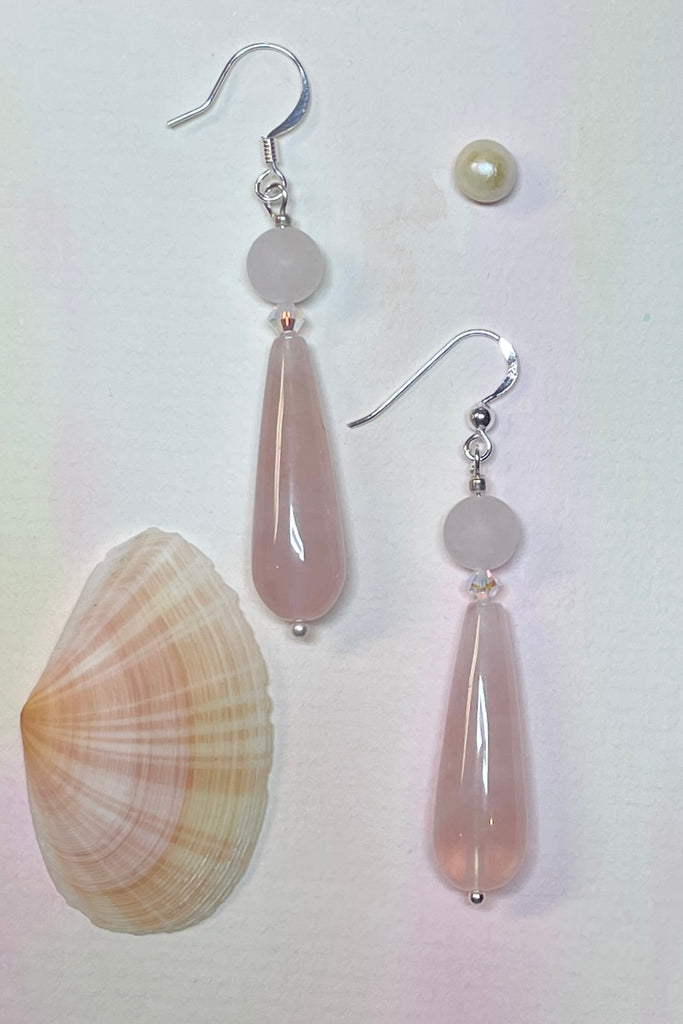 Rose Quartz drop style earrings. Approximately 6cm length. 