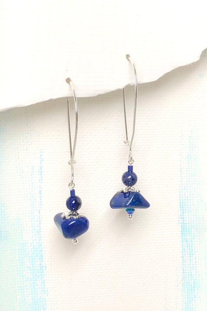 The Serendipity Earrings Lapis Loops are handmade in Noosa, Australia featuring Natural Lapis Lazuli and  925 Silver hook.
