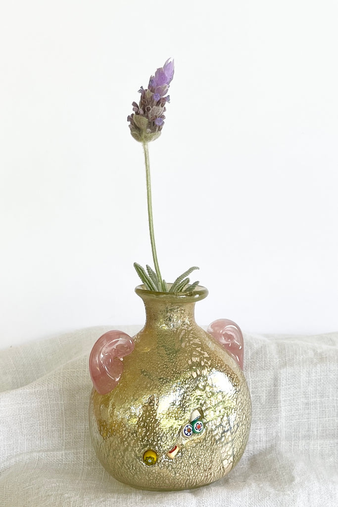 small blown Murano glass vase, it is washed with gold