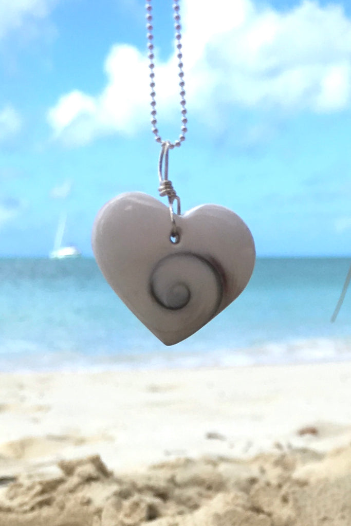 Pendant Heart of Shell, shiva shell pendant on silver chain, seashell necklace