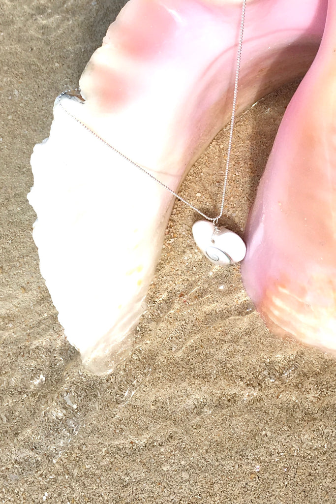Pendant Heart of Shell, shiva shell pendant on silver chain, seashell necklace