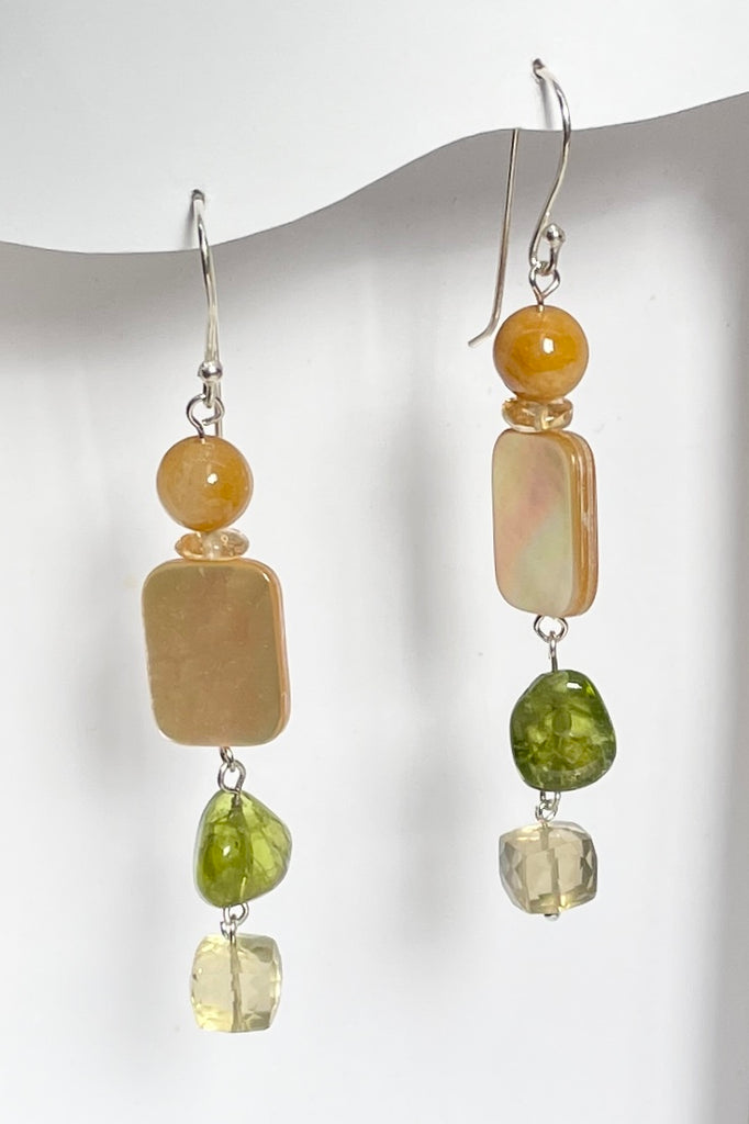 The Histoire eqrrings are designed and assembled using an assortment of new, old and repurposed stones