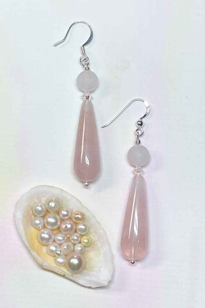 Rose Quartz drop style earrings. Approximately 6cm length. 