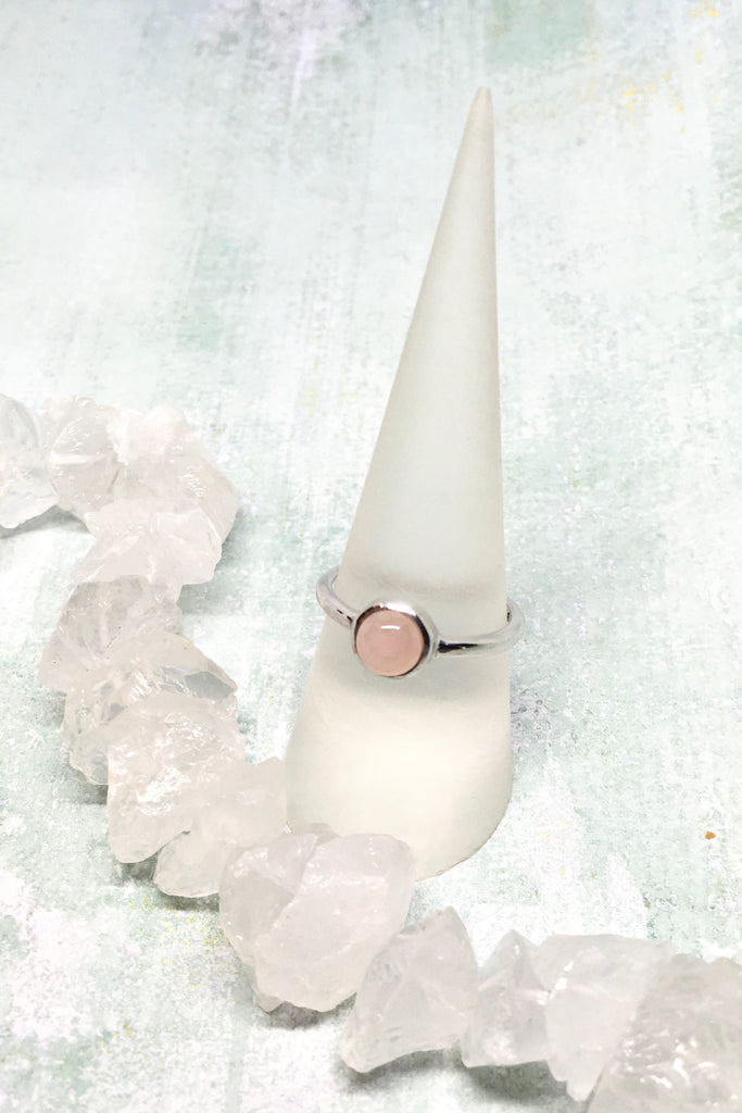 A beautiful feminine pink Rose Quartz gemstone, this darling and dainty little ring is girlie perfection