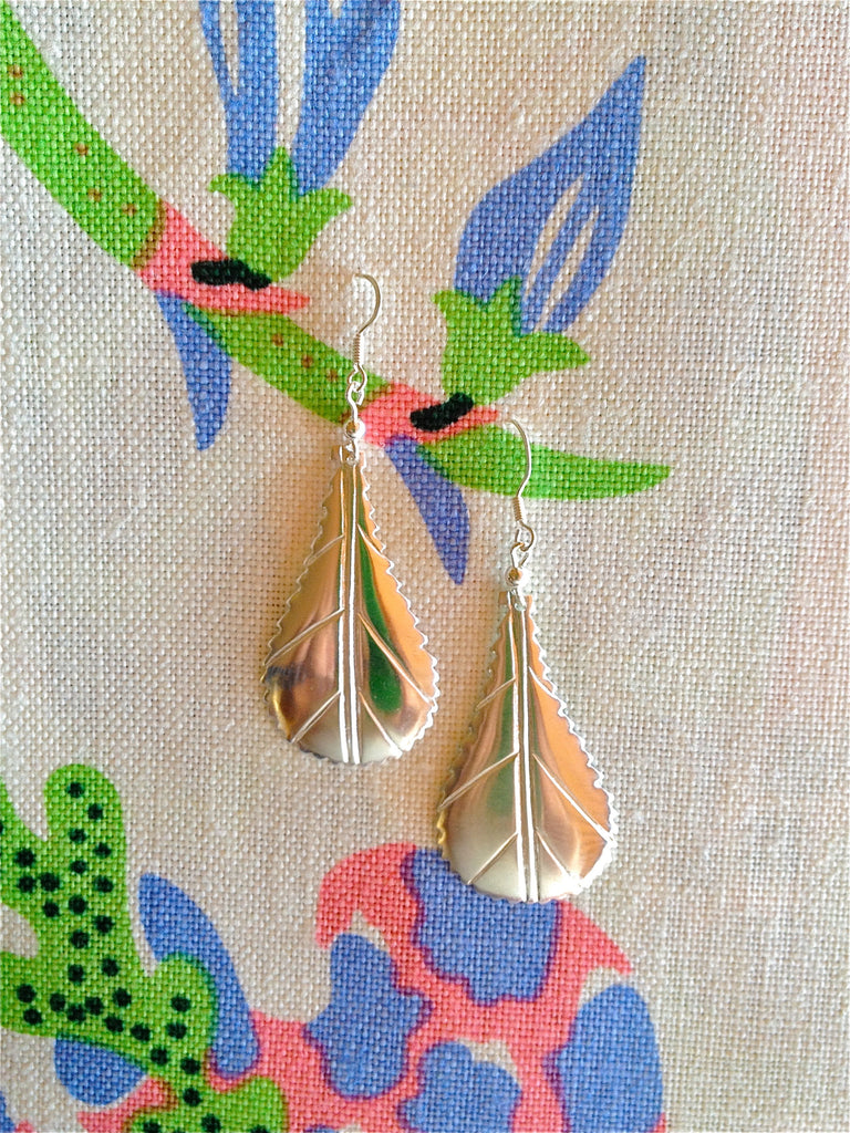 Silver Leaf Earrings, 952 Silver Earrings in a leaf shape