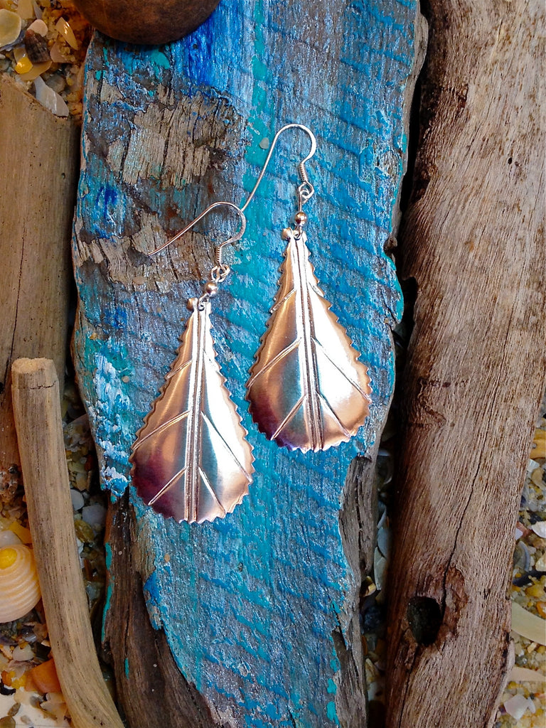 Silver Leaf Earrings, 952 Silver Earrings in a leaf shape