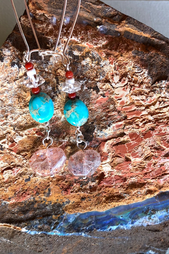 Earrings Cay See Multi Gemstone Drop, Herkimer Diamond earings