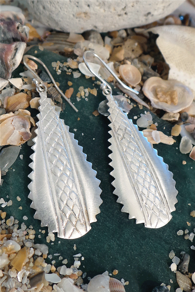 Silver Crosshatched Earrings, 925 Silver Tribal Earrings