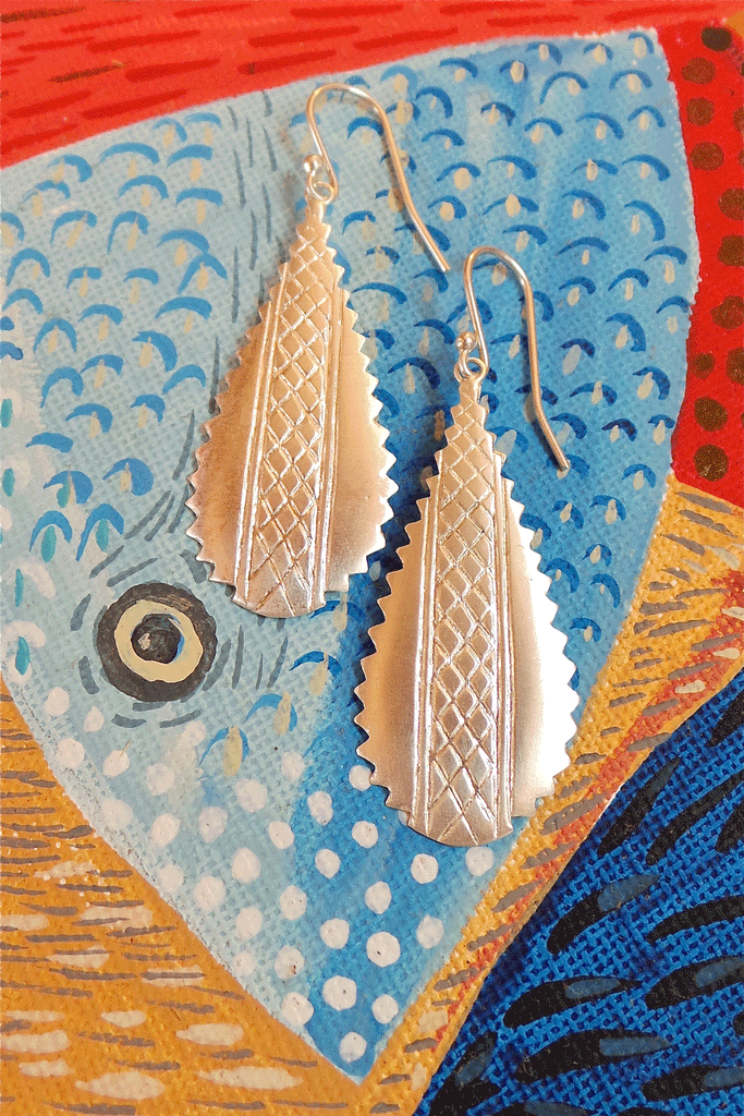 Silver Crosshatched Earrings, 925 Silver Tribal Earrings