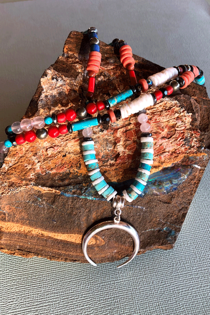 A powerful gemstone necklace with natural stones. Perfect to wear with chic boho luxe clothing an exclusive design