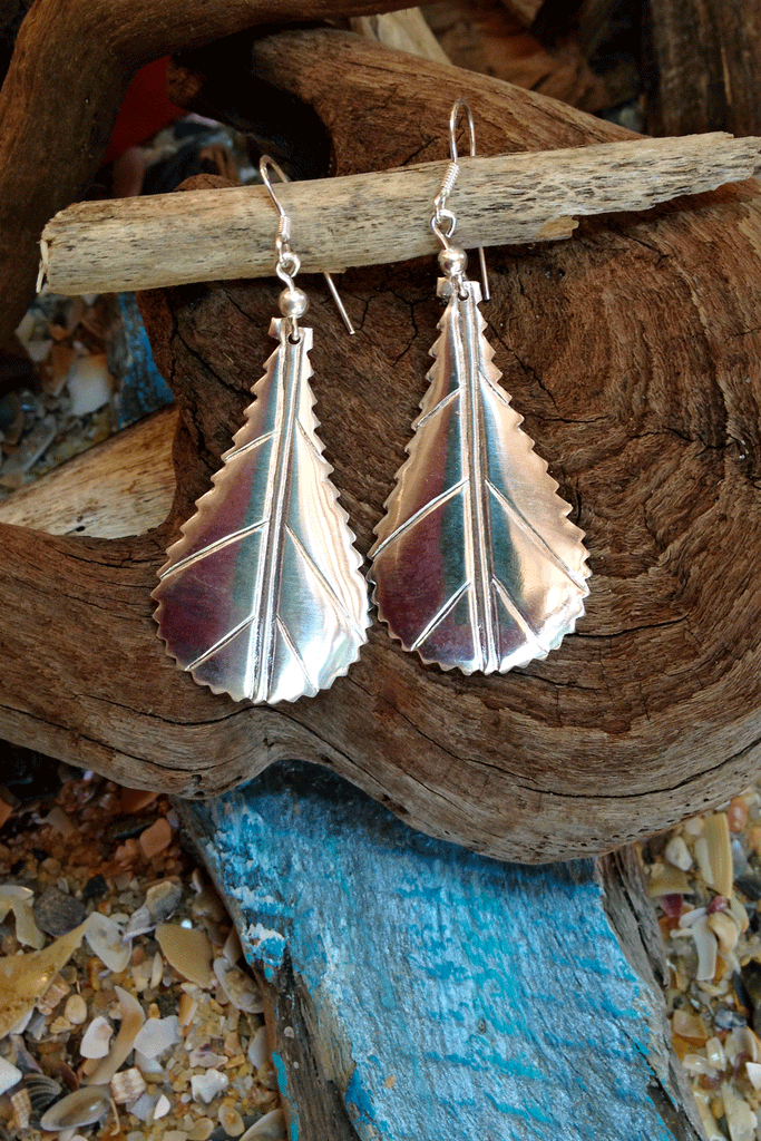 Silver Leaf Earrings, 952 Silver Earrings in a leaf shape