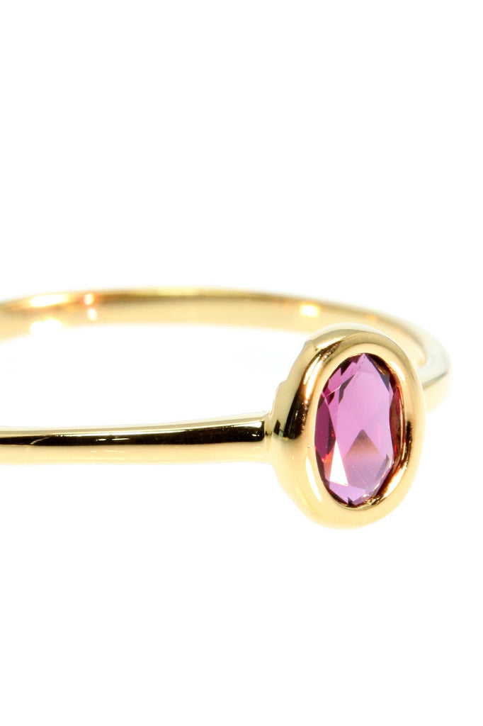 A lovely classic bezel set gemstone ring, choose a bright Rhodolite garnet or a sweet blue topaz. Rose gold vermeil setting.