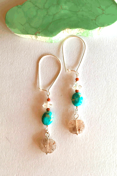 Earrings Cay See Multi Gemstone Drop, Herkimer Diamond earings.