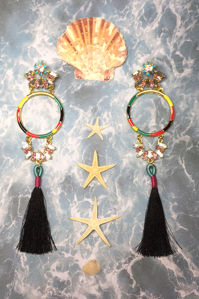 Tassel earrings with diamante, statement earrings, boho style jewellery, earrings for parties
