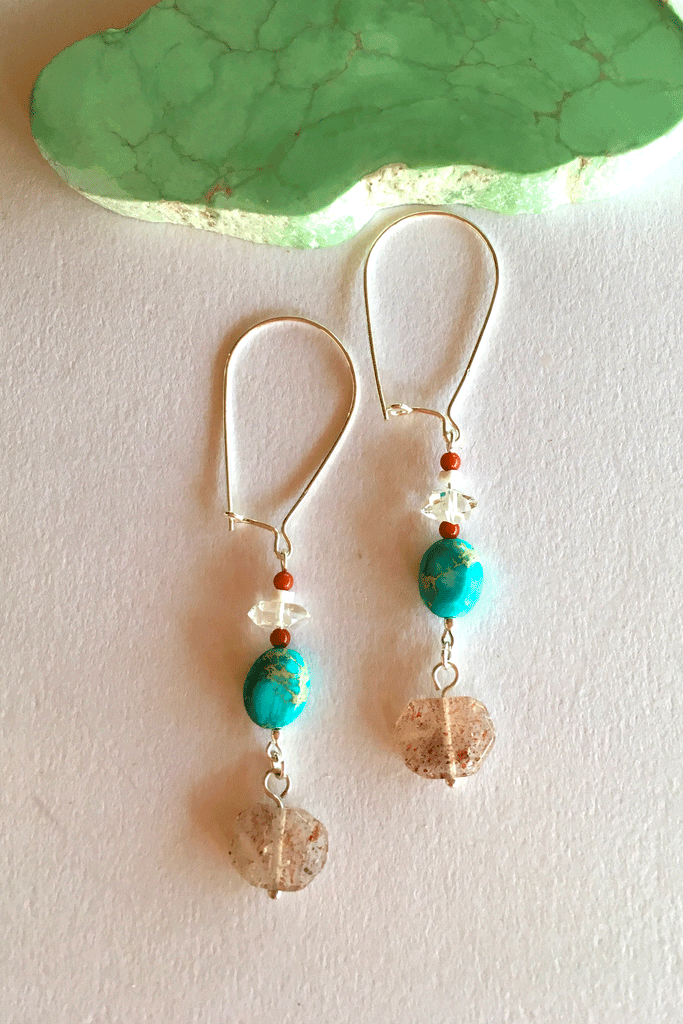 Earrings Cay See Multi Gemstone Drop, Herkimer Diamond earings.