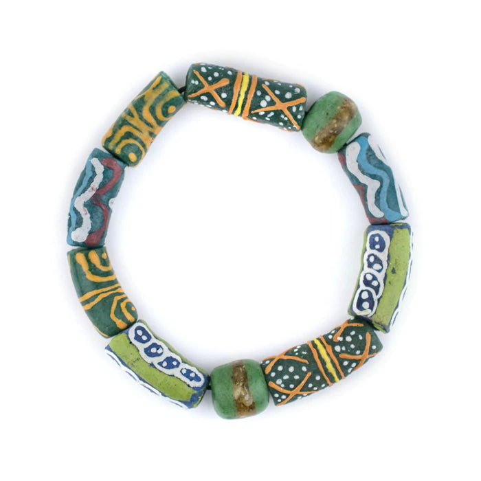 This bracelet was made by combining a unique combination of African Beads. Beads are strung on an elastic cord which will stretch over your wrist or ankle. 