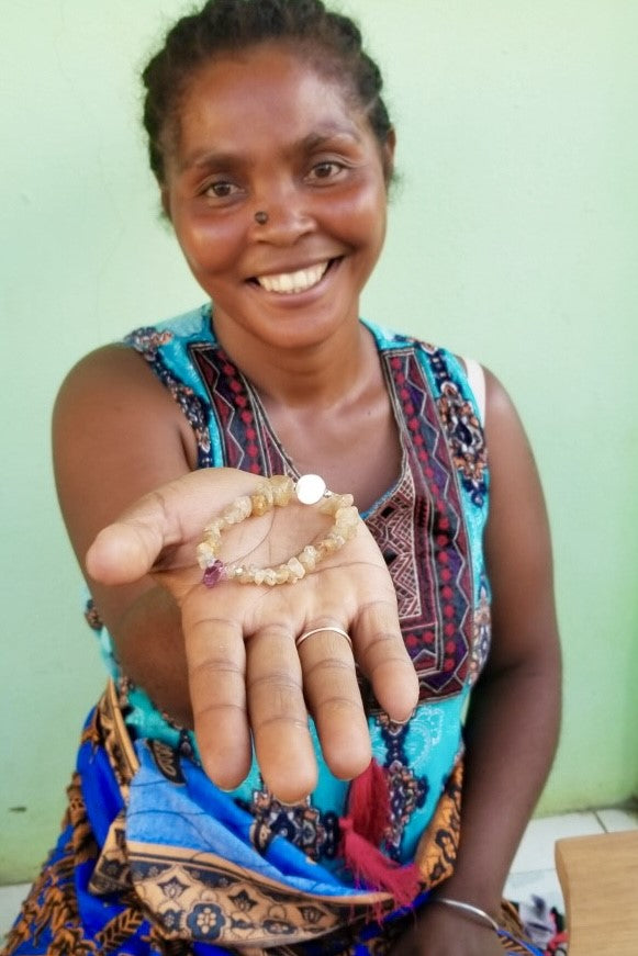 This pendant is a lovely piece of slightly transparent white Agate stone that has been cut and polished by ROAM Ladies Lapidary Collective in Sakaraha, Madagascar. This collective was created with aid funds from the Australian